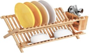 HBlife Bamboo Folding 2-Tier Collapsible Drainer Dish Drying